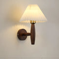 American retro wall lamp with rubber wood frame and fabric elements in walnut finish