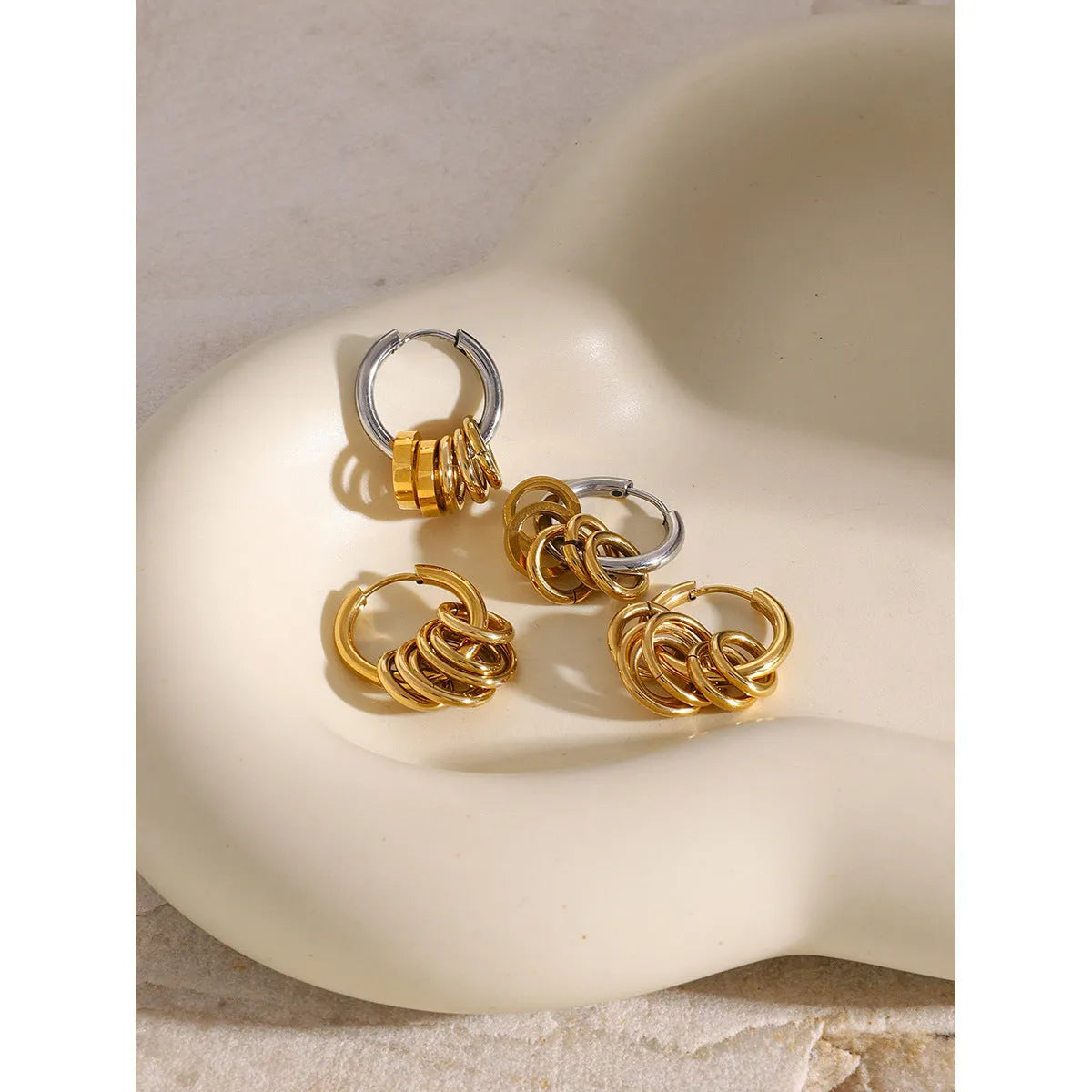 Stainless steel colour matching earrings with electroplating treatment in ins style