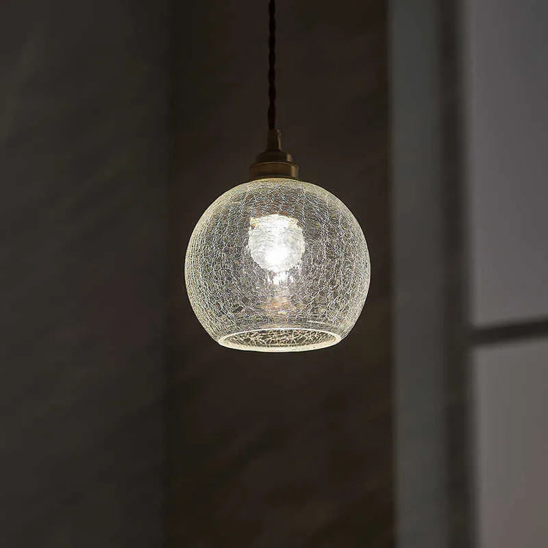 Retro brass and glass ball chandelier ceiling light with compact 17.5 by 15cm dimensions