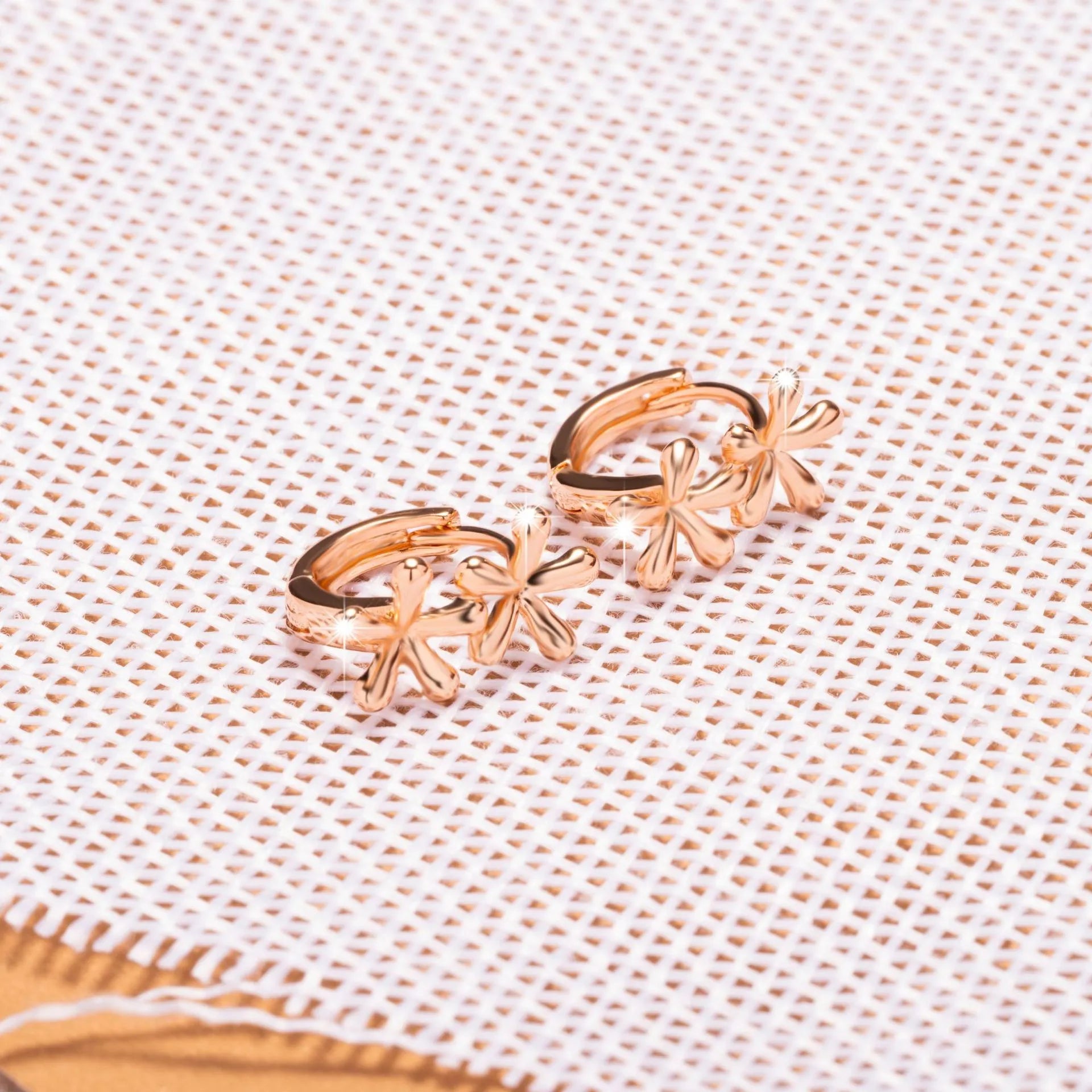 Circular rose gold electroplated waterdrop flower earrings for women