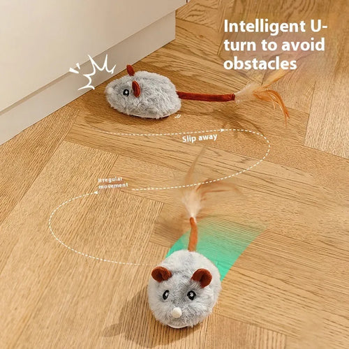 Interactive cat toy with electric moving plush mouse on pole