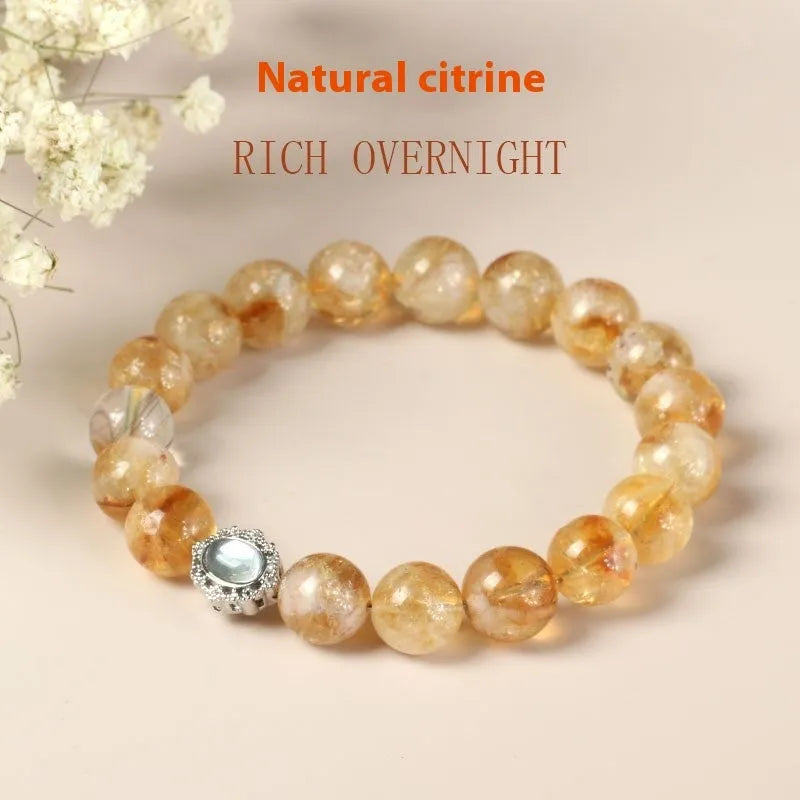 Geometric citrine bracelet with 10mm crystal beads and grinding treatment