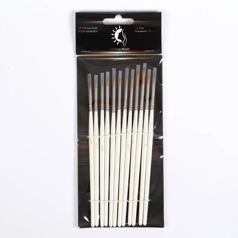 Set of 12 Pearl White nylon wool Fluoresent art markers with wood pen holder for watercolour and acrylic painting