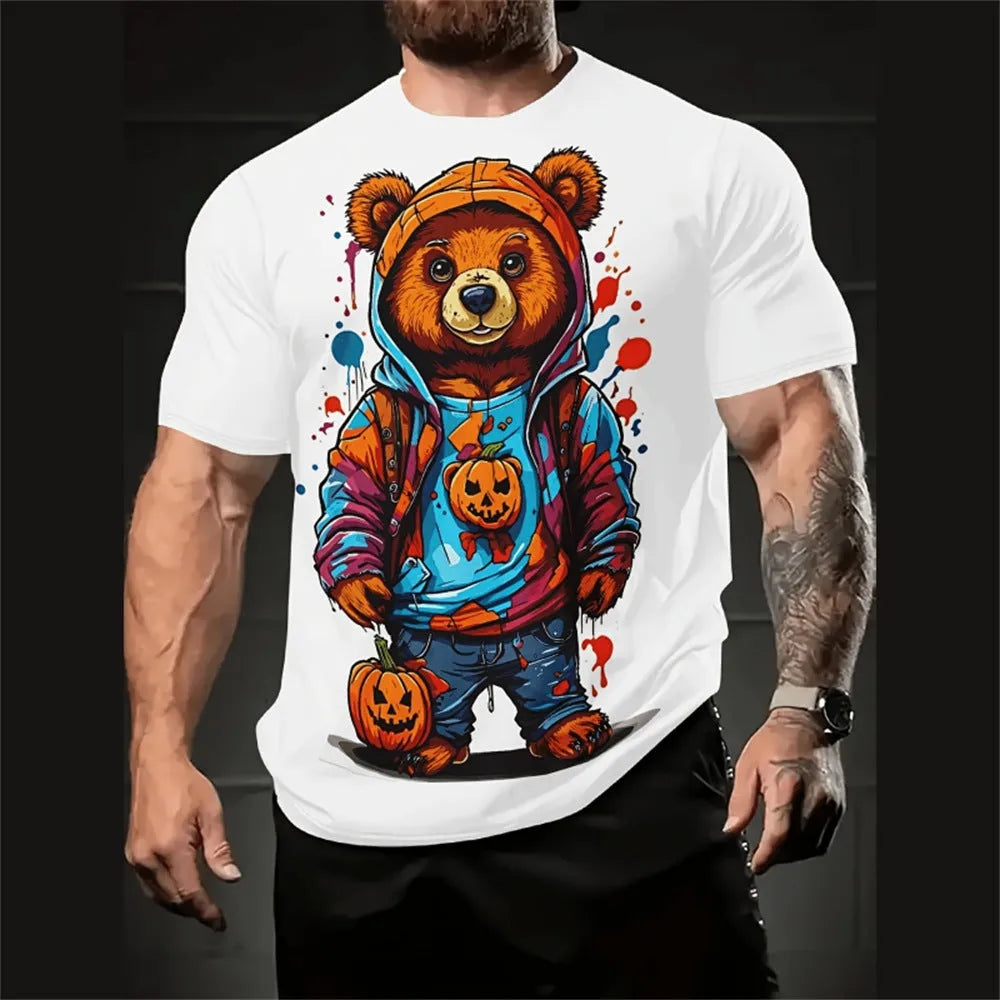 Men's loose-fitting short sleeve shirt with a colourful cartoon 3D print design.