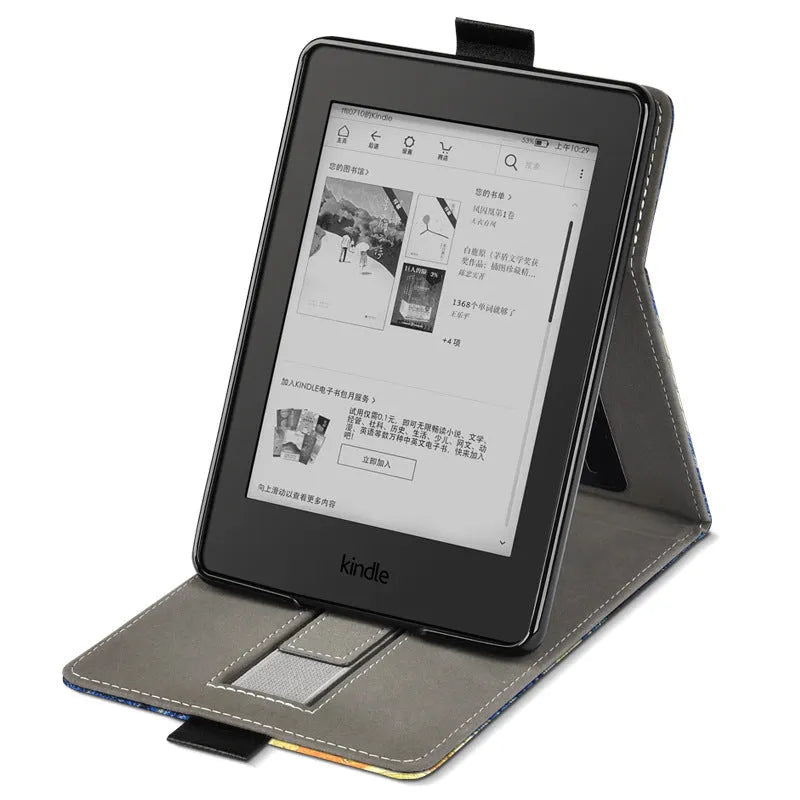 6-inch Kindle Paperwhite case with bracket stand in Van Gogh starry night design