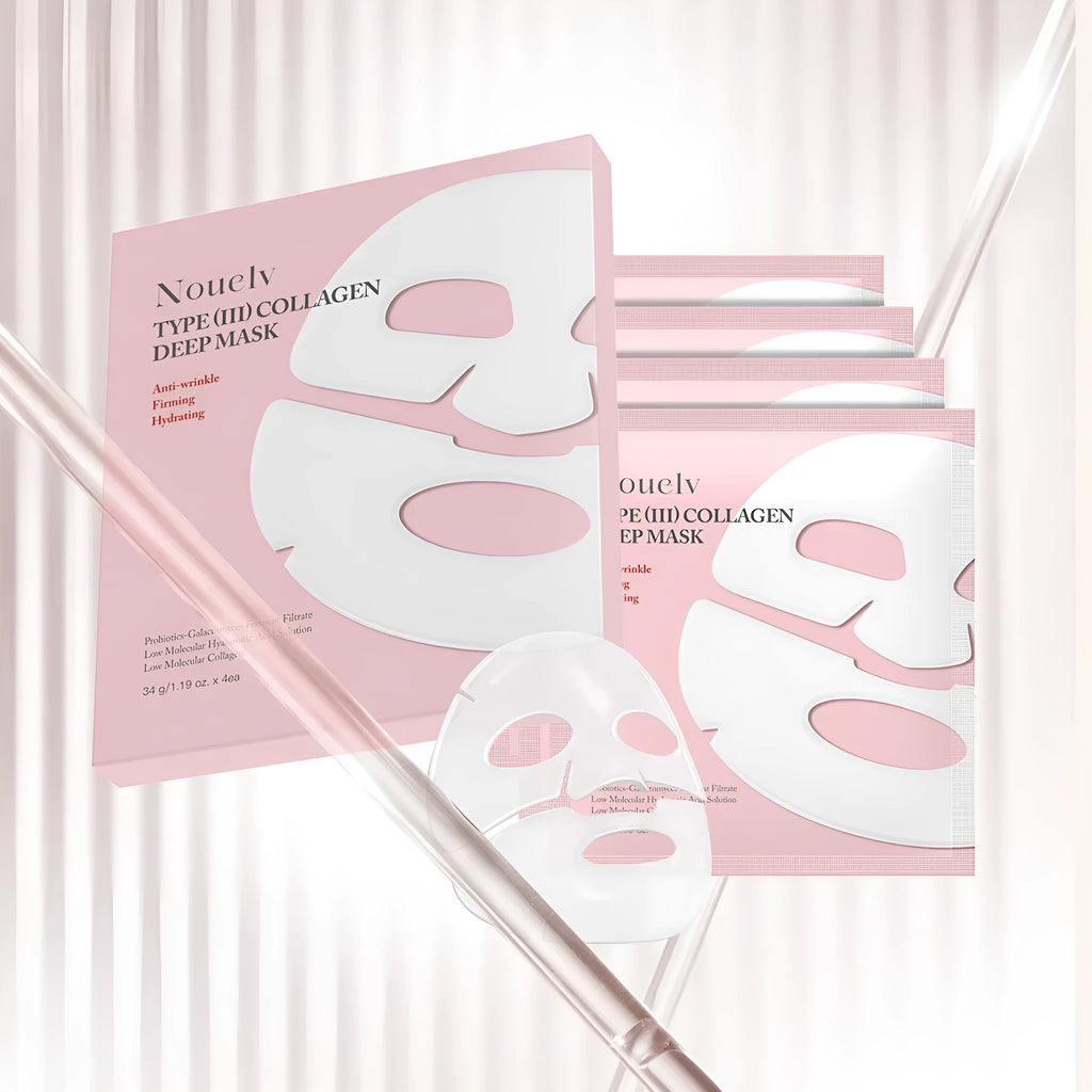 Box of four collagen facial patch masks for moisturising and rejuvenating skin.