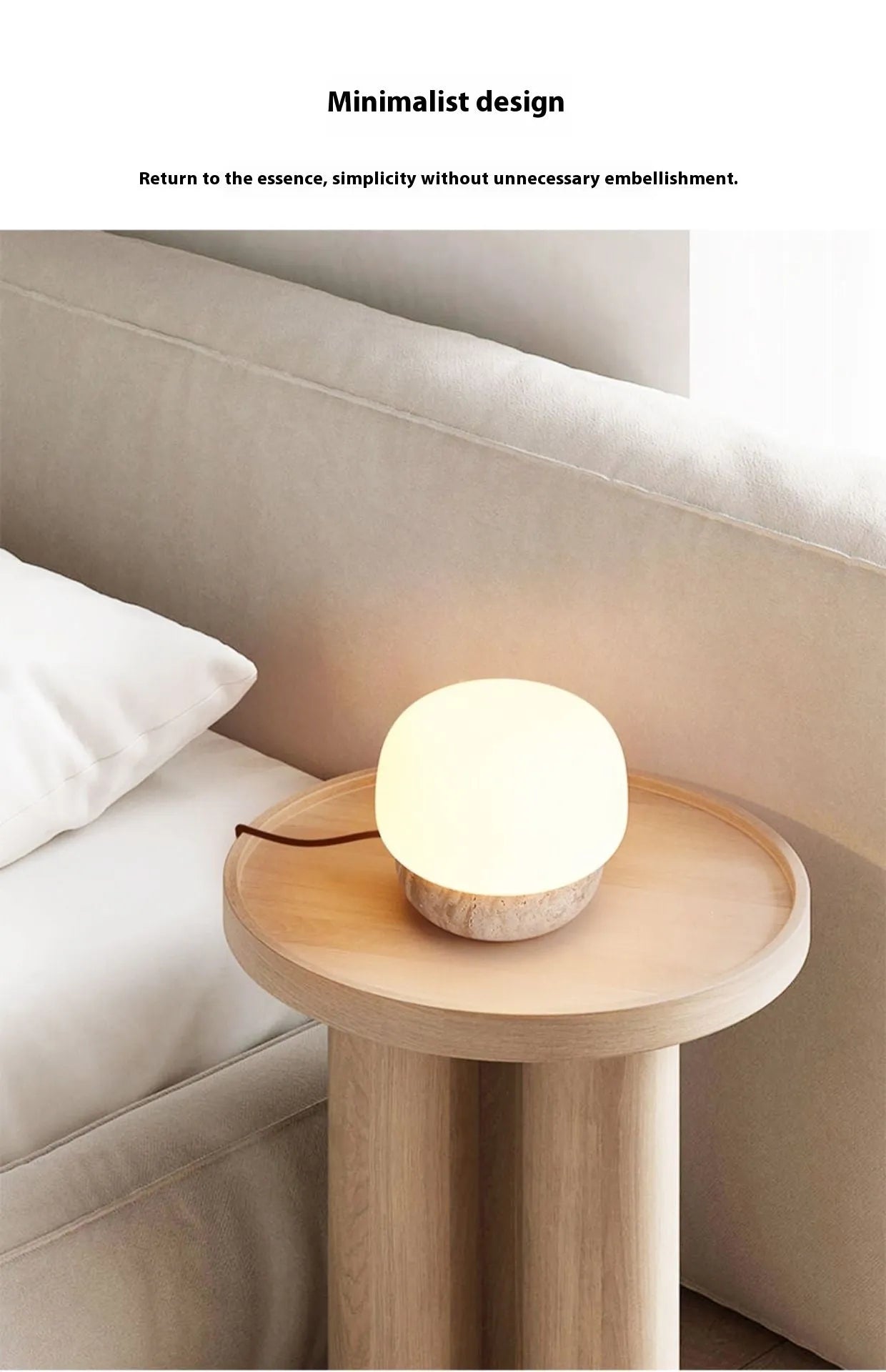 Cream coloured retro bedside lamp with button switch, 18x17cm size