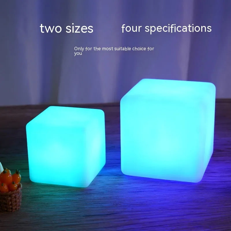 Small square seven-colour LED night light in European style, shown in 60mm and 80mm sizes.