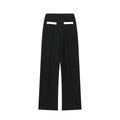 Women's two-piece polyester suit with beaded leather round neck top and stretch high-waisted trousers