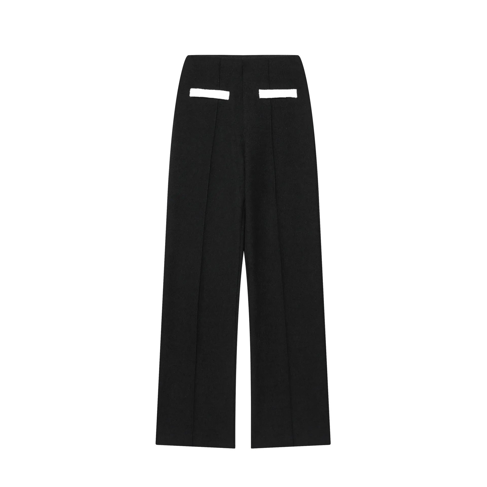 Women's two-piece polyester suit with beaded leather round neck top and stretch high-waisted trousers