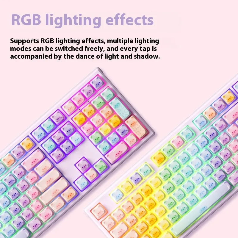 Coloured sugar cat design Bluetooth mechanical keyboard with piano shaft switches