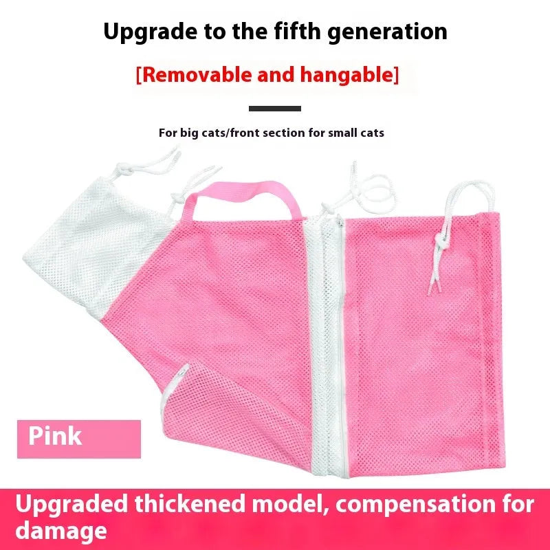 Upgraded fifth-generation cat grooming restraint bag in pink, green or grey with white detachable design