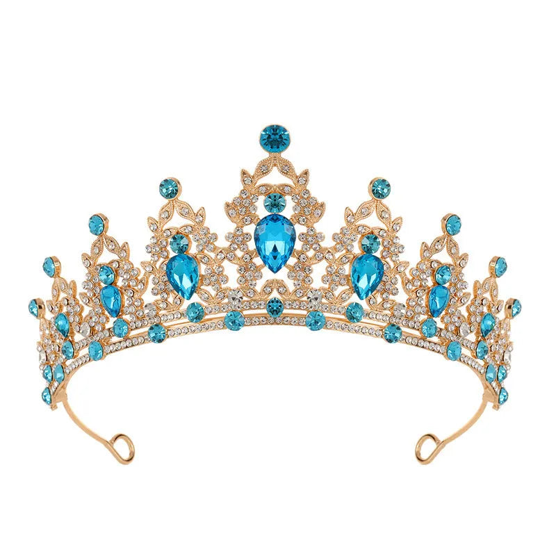 Baroque bridal crown headdress with rhinestone detailing on alloy base in multiple colour variations