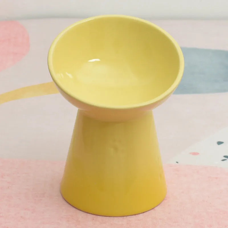 Ceramic pet bowl with raised base and various rim shape options