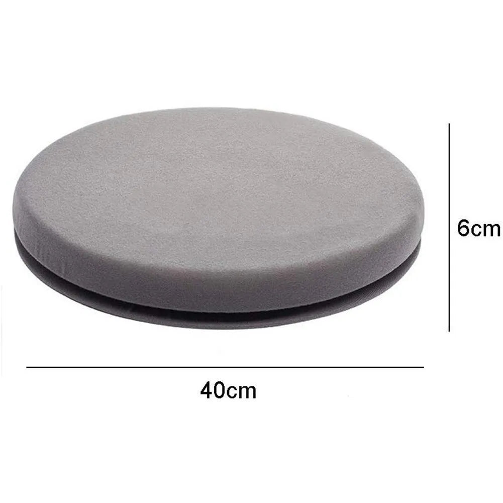 360-degree rotating car seat cushion with non-slip base showing plush cloth cover and circular shape