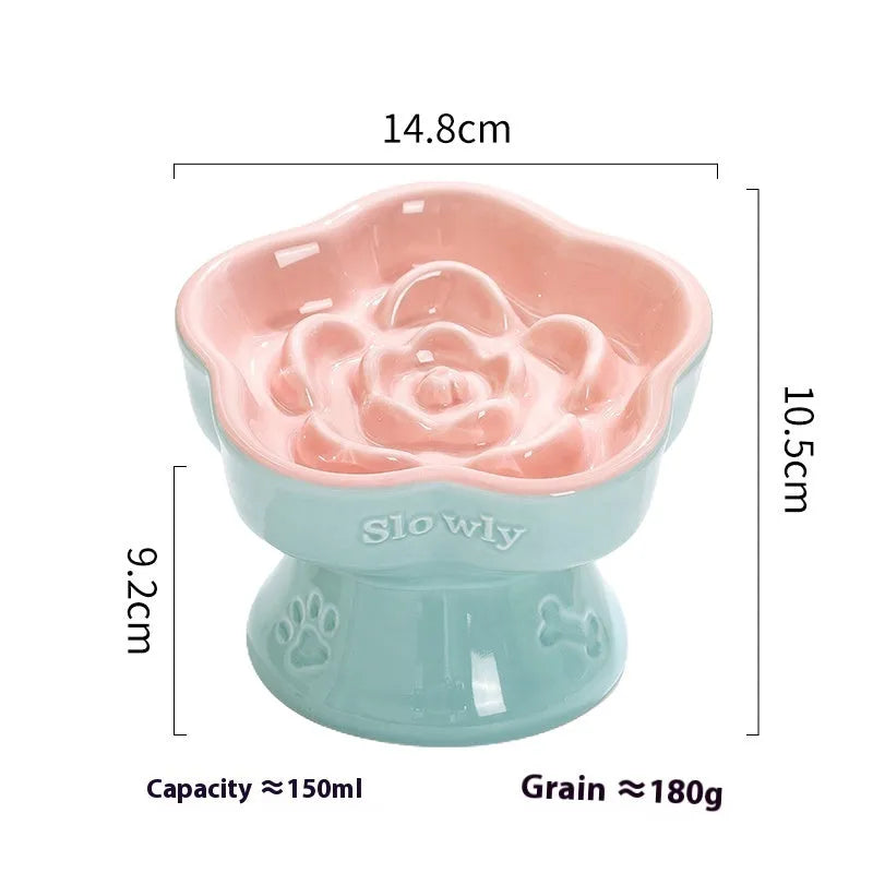 Ceramic pet bowl with raised base and various rim shape options
