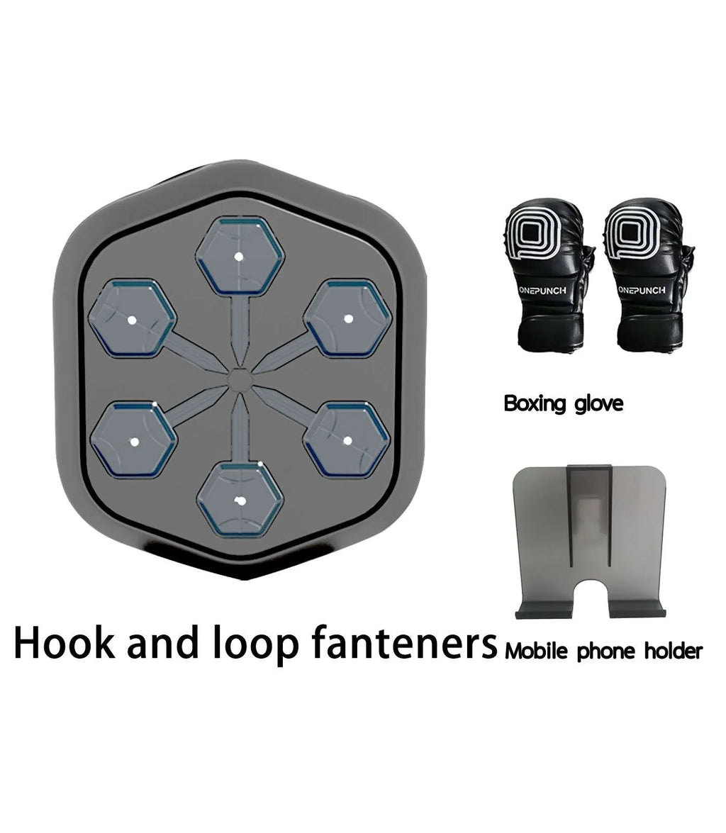 Black smart boxing machine with Bluetooth connection and Velcro target surface