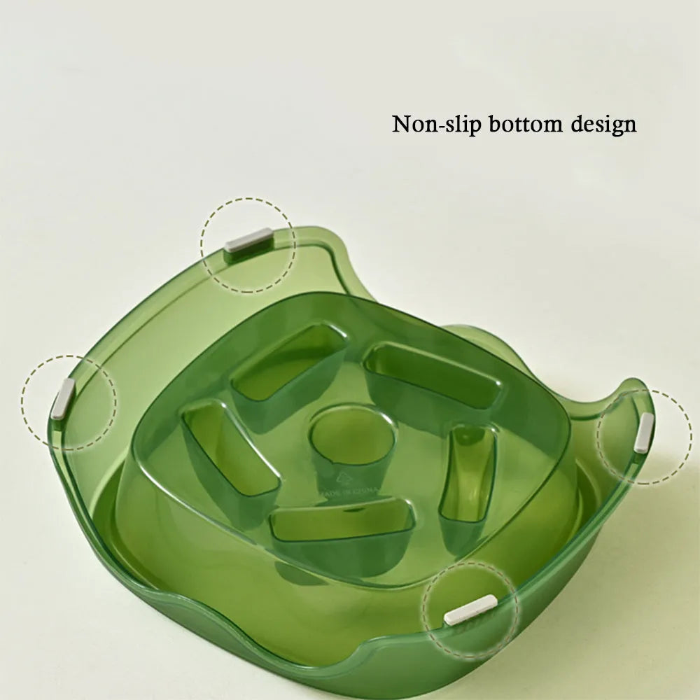 Blue slow feeder dog bowl with internal ridges to prevent fast eating and choking.