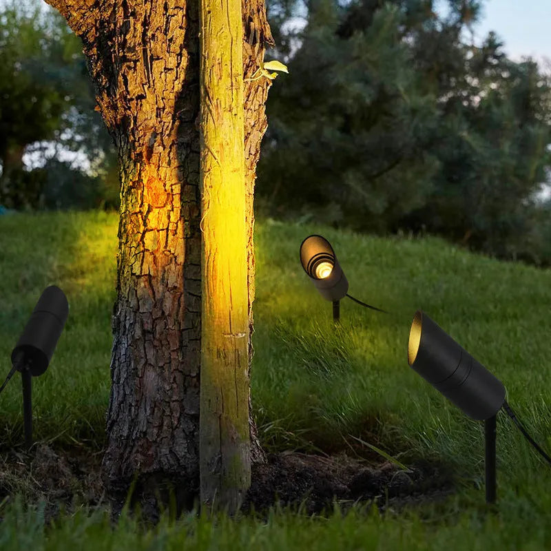 Outdoor aluminium ground lamp with stake base for garden lighting