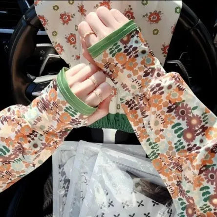Printed floral viscose UV protection ice sleeve gloves in multiple pattern options
