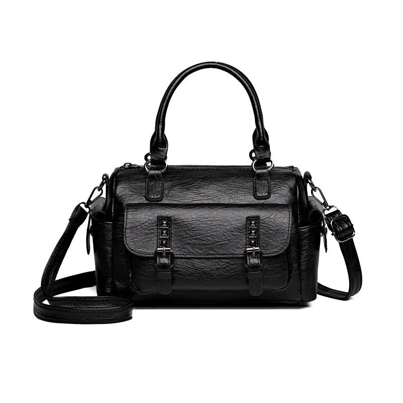 Vintage messenger bag with horizontal square design and contrast stitching in available colour options