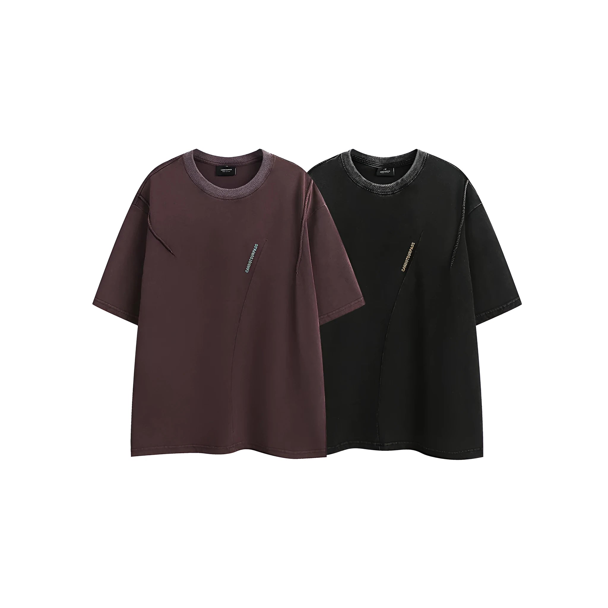 Men's purple retro washed cotton embroidered short-sleeved t-shirt on a hanger, loose fit.