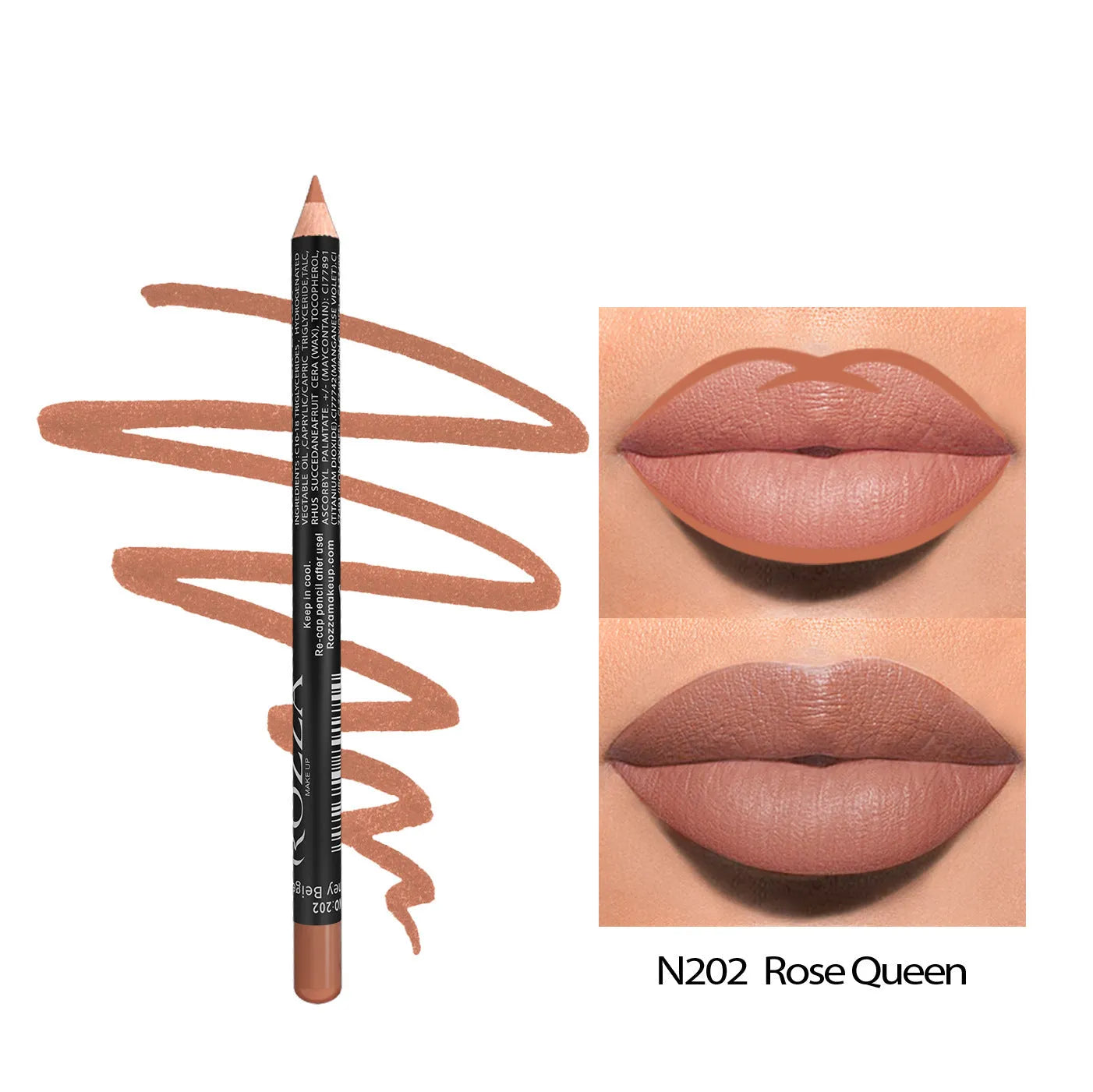 Matte finish lip liner pencil in one of 14 colour shades from 201 to 214
