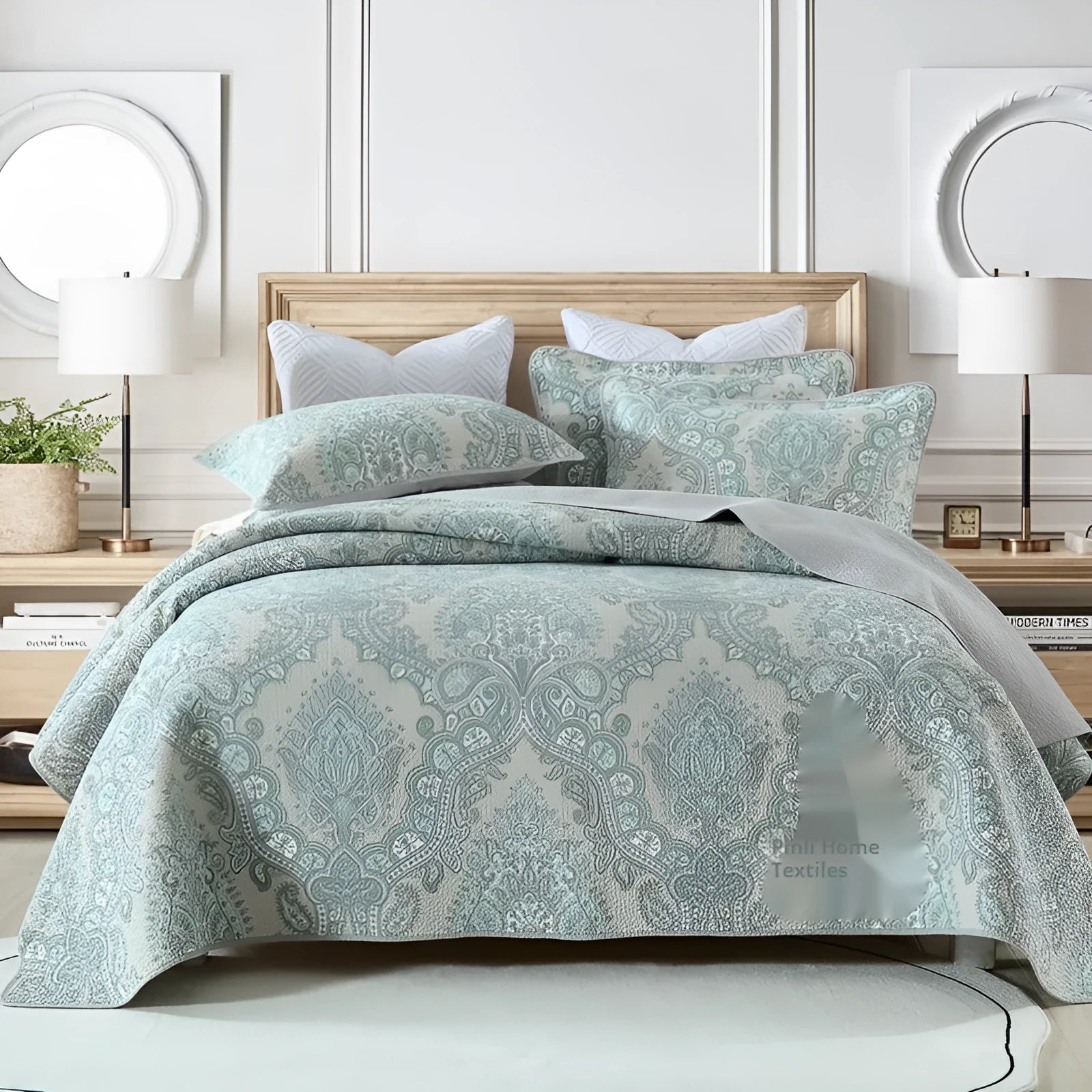 Pure cotton bedspread three-piece set with geometric pattern double-sided printing