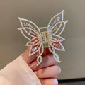 Butterfly design women's hair clip barrette in alloy with pearl or rhinestone style options