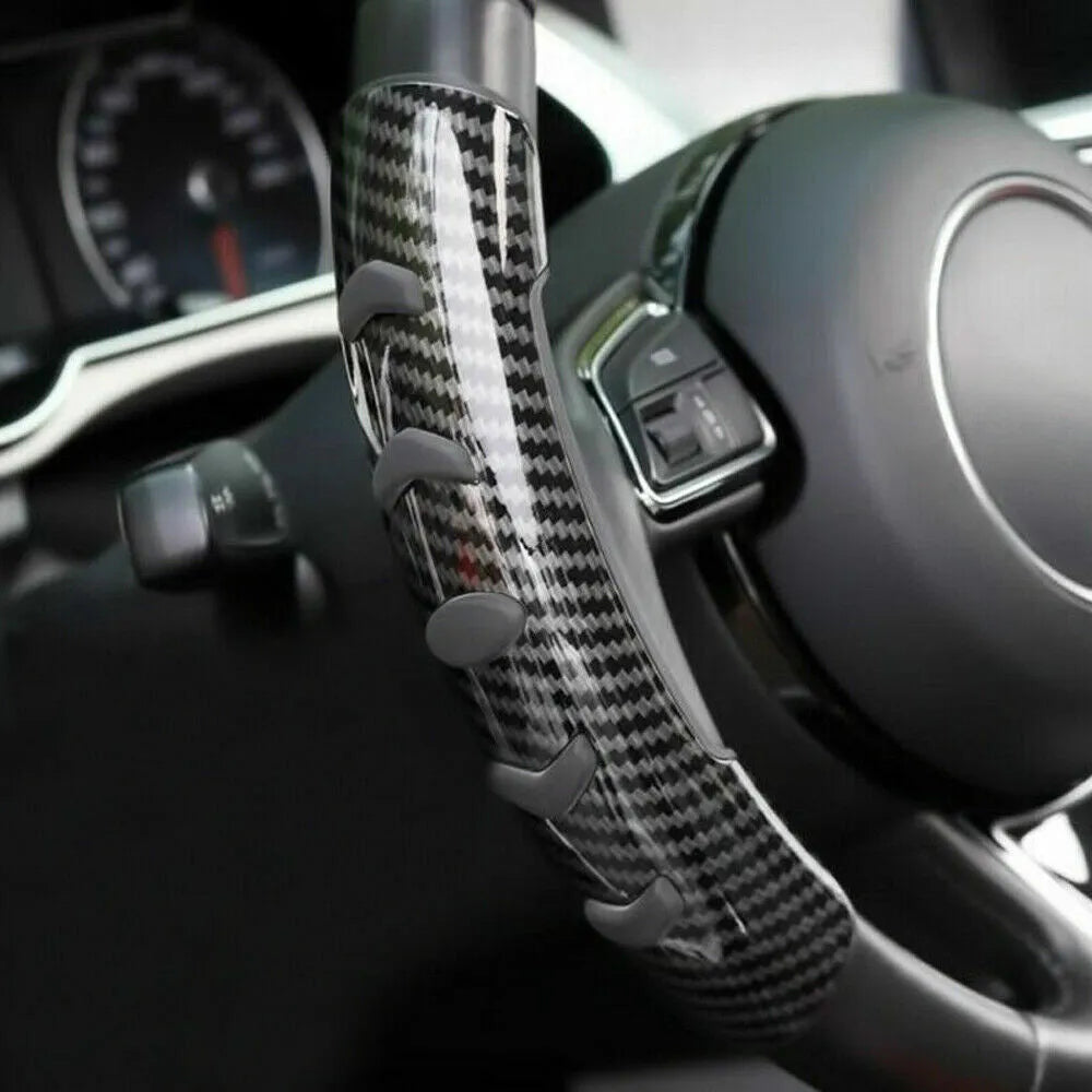 Carbon fibre black steering wheel anti-slip sleeve on 38cm diameter wheel