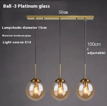 Modern round glass ball chandelier with spherical elements in Nordic style for living room or dining room