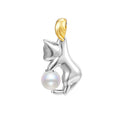 Sterling silver cat charm clavicle necklace with pearl bead options