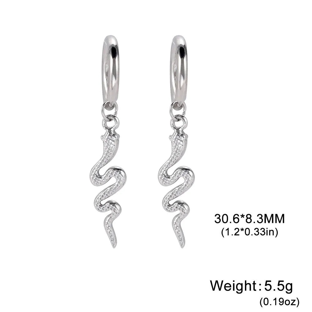 Gold plated stainless steel snake-shaped vintage clip earrings with Zodiac design