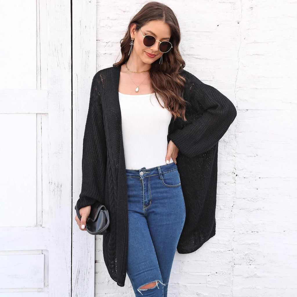 Women's loose-fit acrylic sweater coat cardigan in army green colour