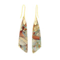 Pair of natural stone geometric water droplet earrings with Shoushan silver platinum colour retention copper ear hooks on neutral background