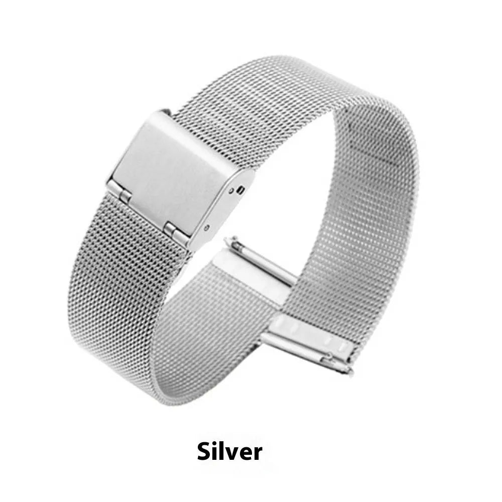 Milani silk woven stainless steel watch band in silver, black, rose gold and gold colour options