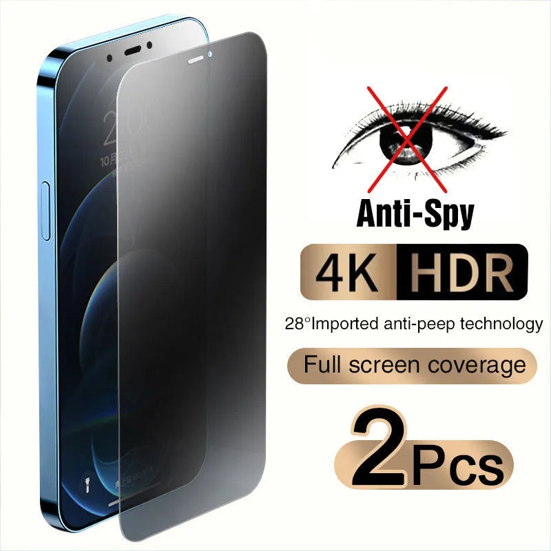 Anti-peeping tempered glass screen protector for iPhone showing full front coverage.