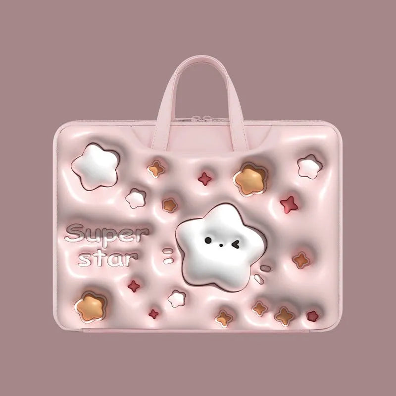 Inflatable PU leather laptop bag with trolley strap in cute panda design