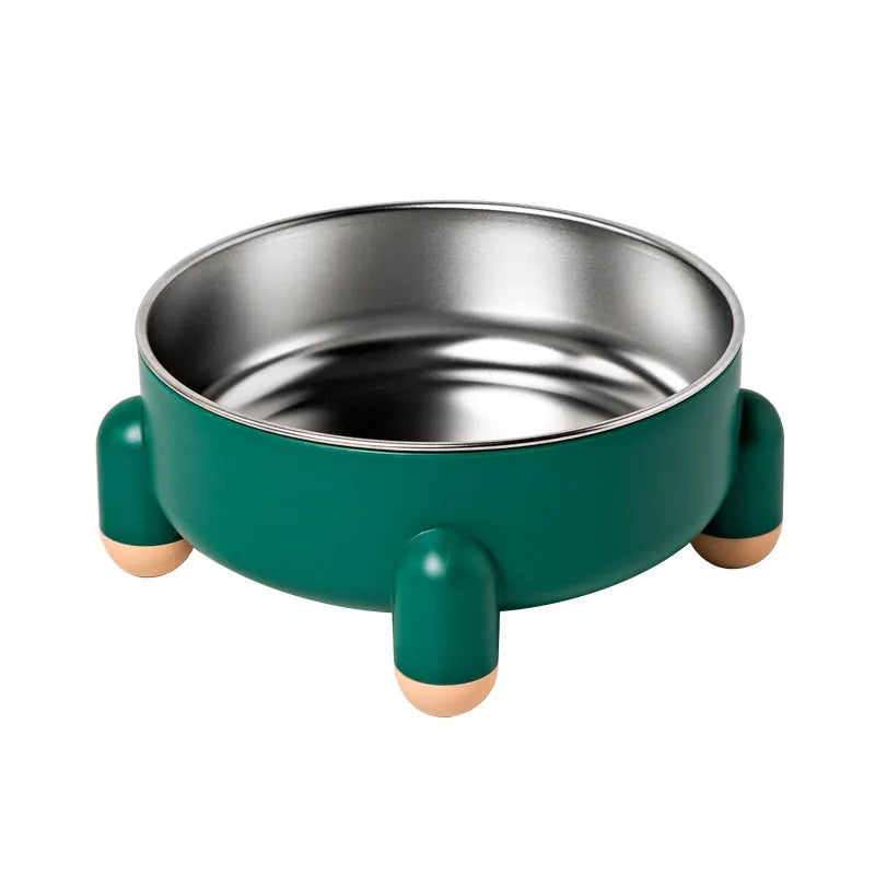 Green raised stainless steel pet bowl with non-slip high foot for dogs and cats