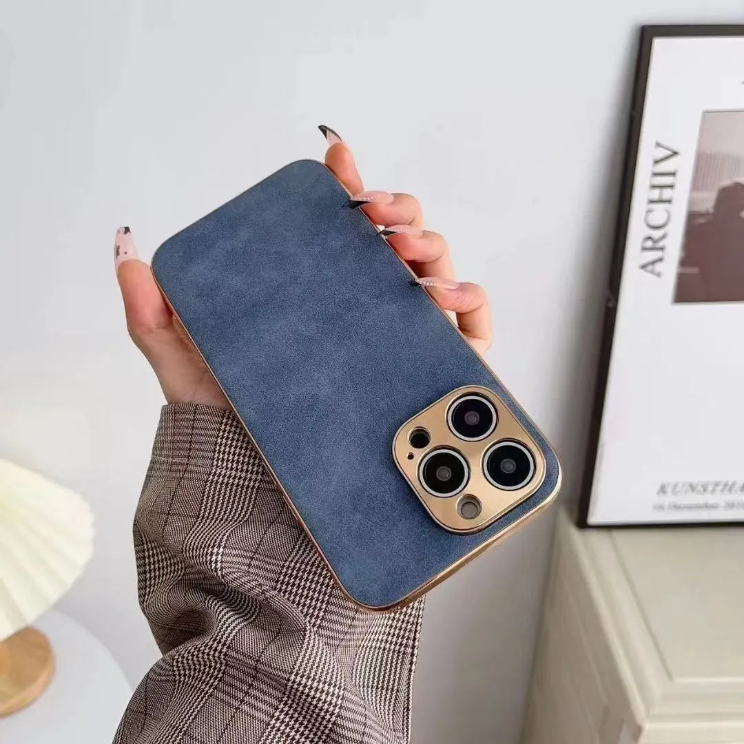 Leather texture TPU iPhone case in grey showing slim protection design for multiple models