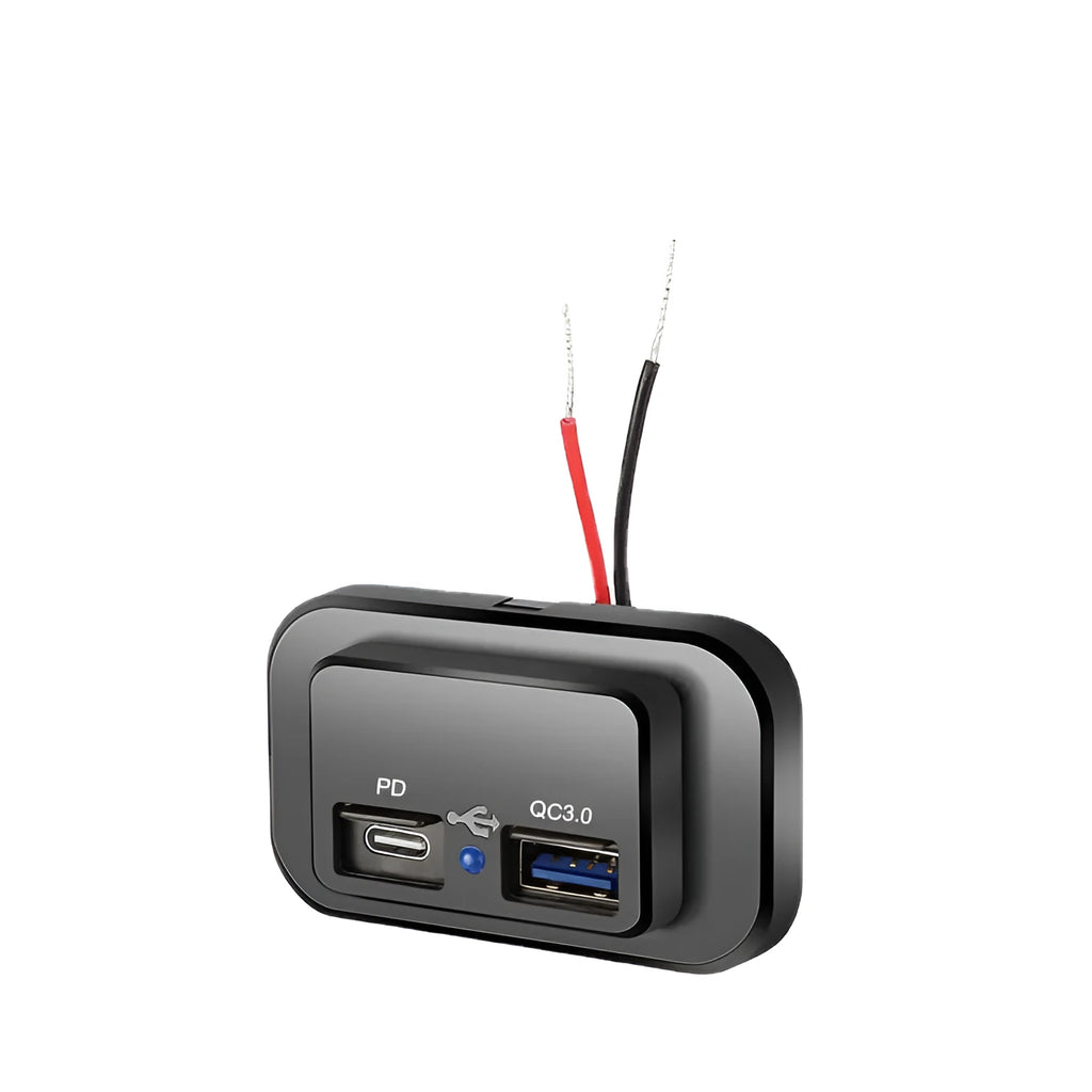 Black QC3.0 TYPE-C car charger with 36W fast charging for UCC-328QC+PD vehicles