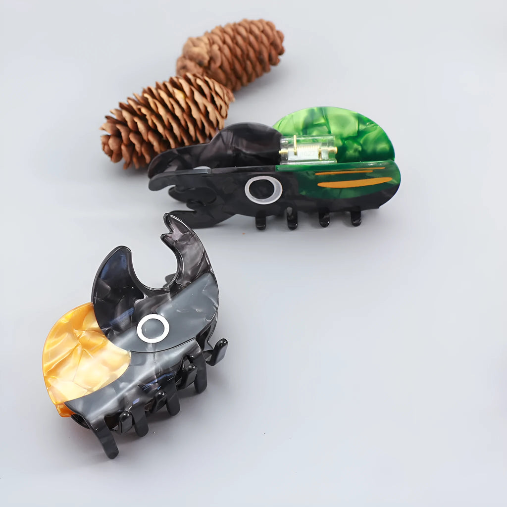 Handmade cellulose acetate insect biology beetle grip with cartoon beetle and caterpillar designs