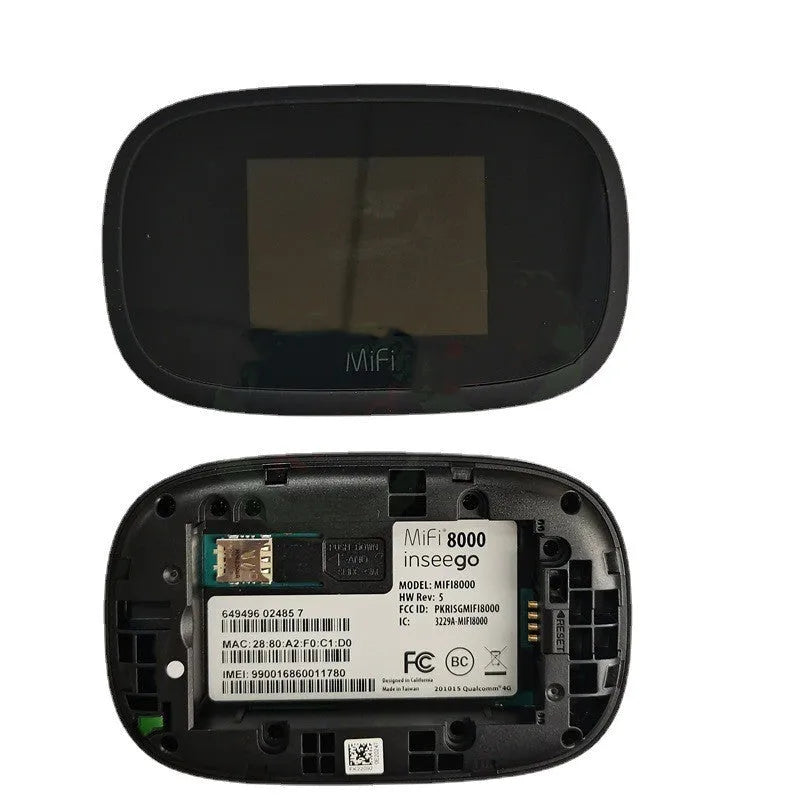 Black MIFI8000 portable 4G wireless router with compact design for mobile internet hotspot.