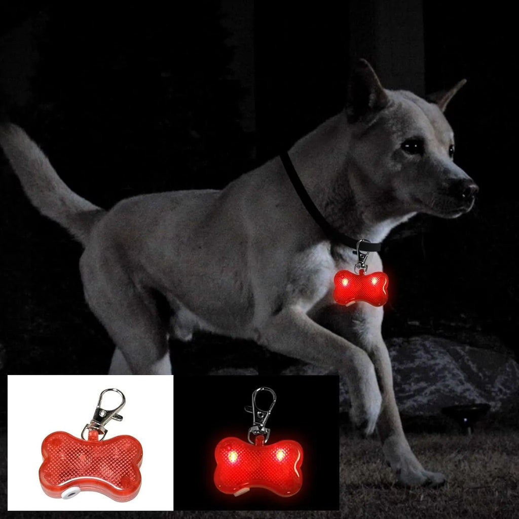Pet LED bone luminous pendant attached to collar with blue light glowing