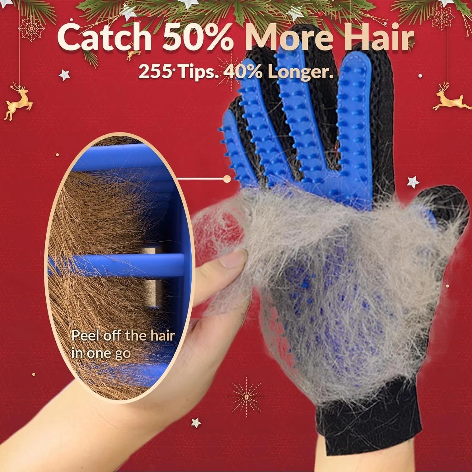 Blue pet grooming gloves with silicone tips for dogs cats horses shedding control