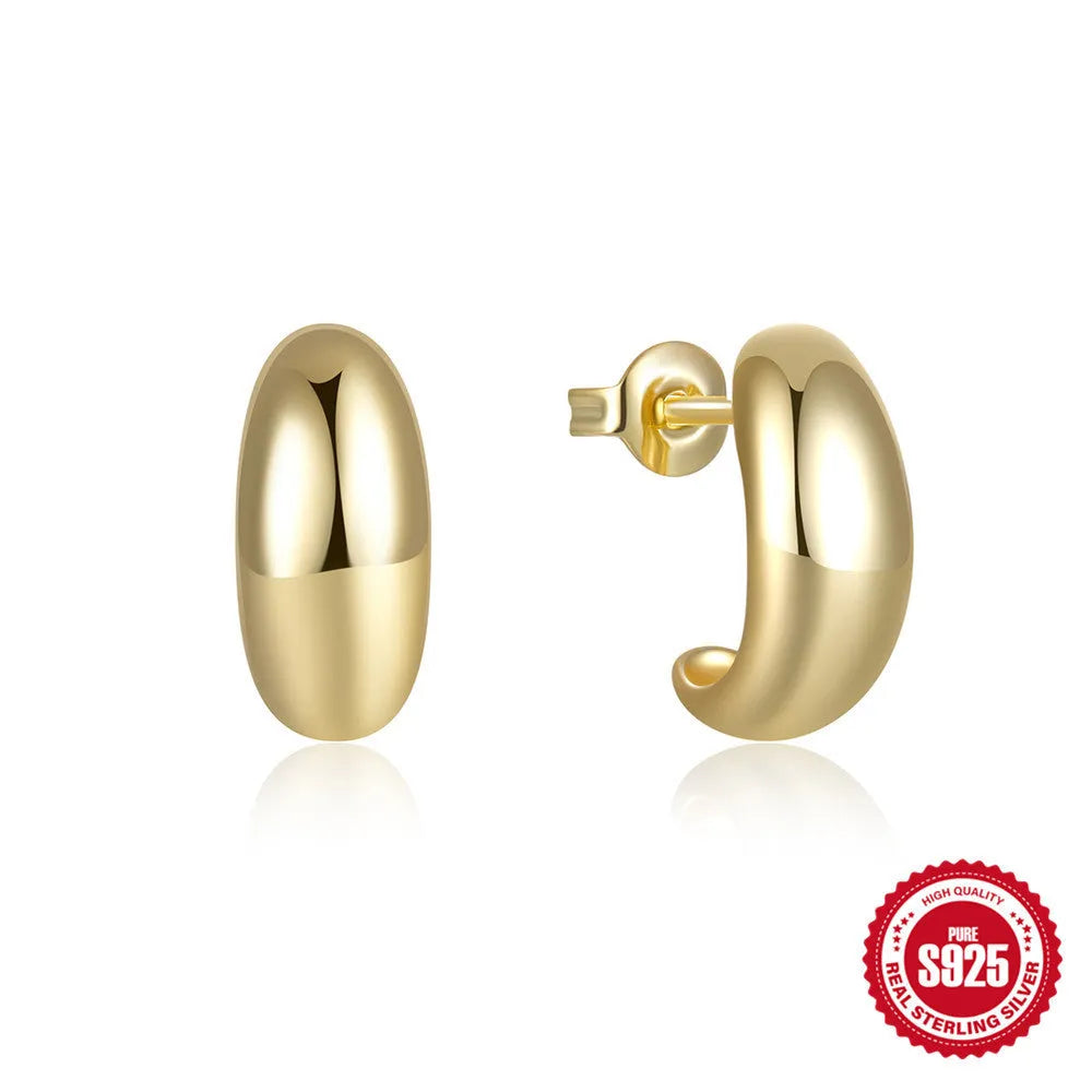 Geometric C-shaped sterling silver stud earrings with gold electroplated finish