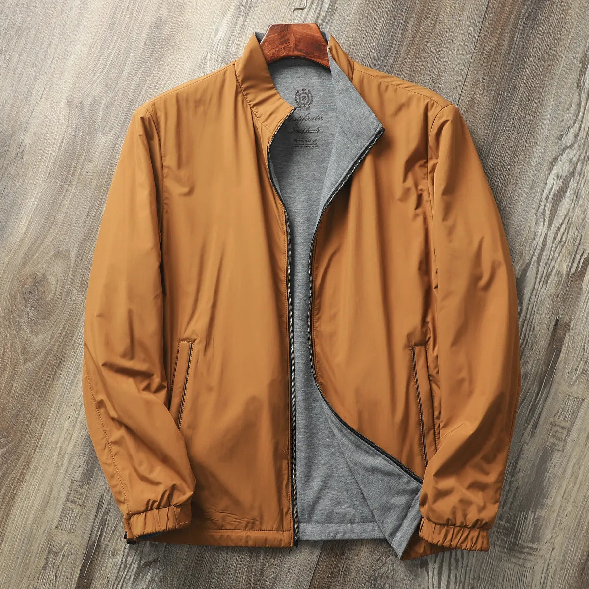 Men's stand collar casual jacket in polyester blend fabric available in multiple colours