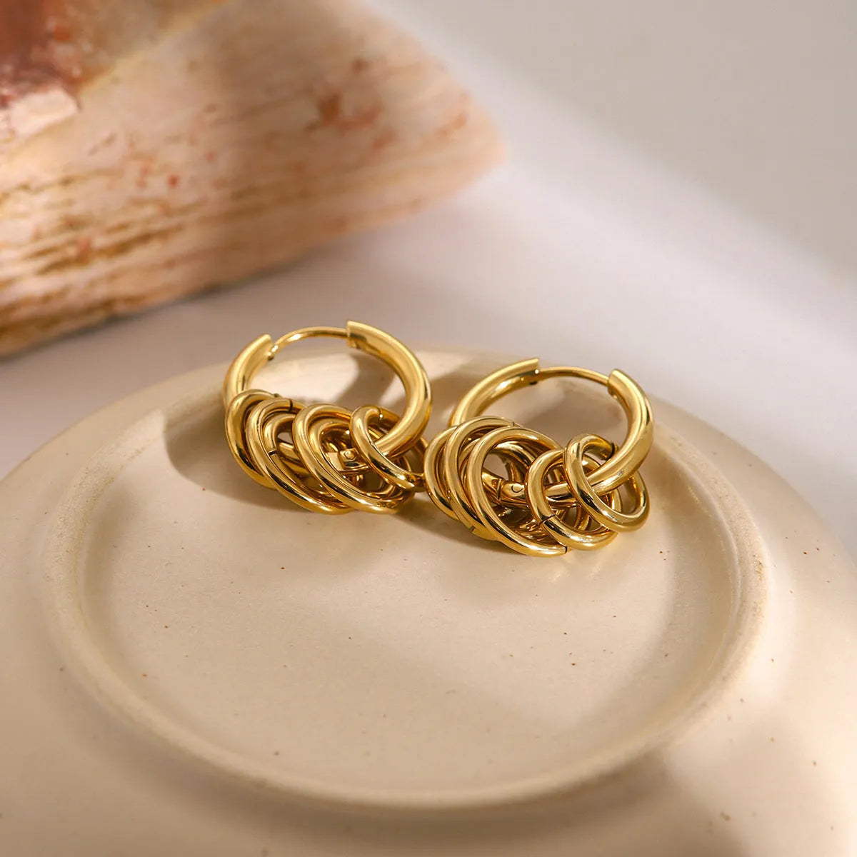 Stainless steel colour matching earrings with electroplating treatment in ins style
