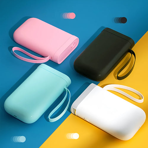 D11 Bluetooth-compatible portable label printer in black, white, pink, or green.