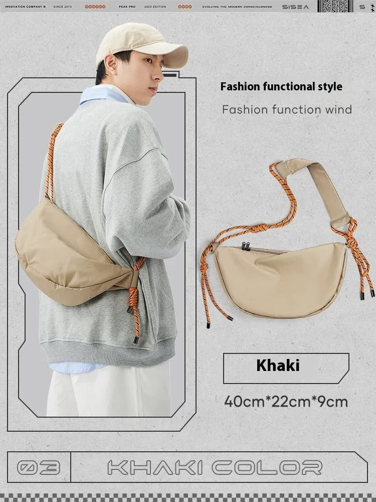 Men's lightweight nylon messenger bag in solid colour with large capacity for commuting and exercise